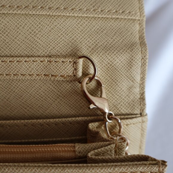 Faux Leather Bifold Cross Body Clutch Wallet - Gold - Picture 8 of 11